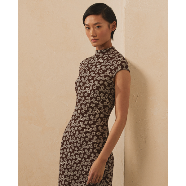 Robe Deirdra Art d&eacute;co en jersey Ralph Lauren Collection en Brun/Cr&egrave;me 4