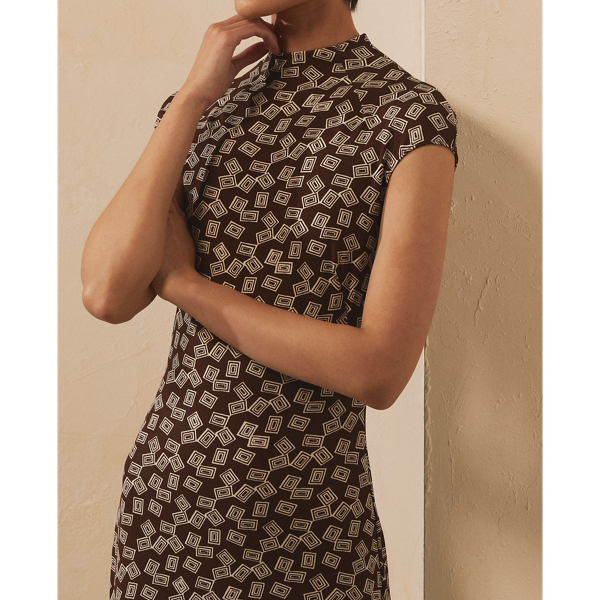 Robe Deirdra Art d&eacute;co en jersey Ralph Lauren Collection en Brun/Cr&egrave;me 6