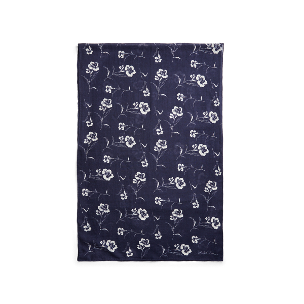 Marine Navy/Cream Iris Cashmere Oblong Scarf Ralph Lauren Collection 2