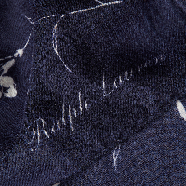 Marine Navy/Cream Iris Cashmere Oblong Scarf Ralph Lauren Collection 3