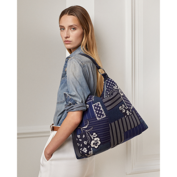 Marine Navy Multi Medium Bridle Bag in Patchwork Ralph Lauren Collection 7