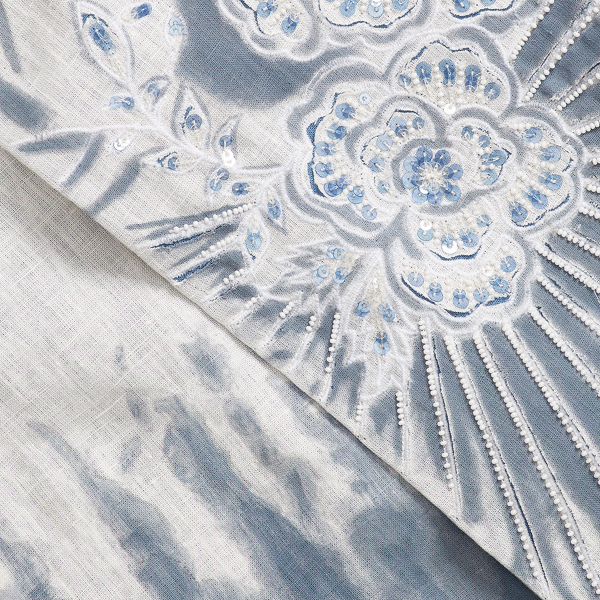 Navy/White Floral Embroidered Linen Oblong Scarf Ralph Lauren Collection 3