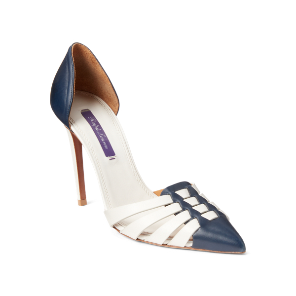 Clara Calfskin Pump Ralph Lauren Collection em Marine Navy/Lux Cream 2