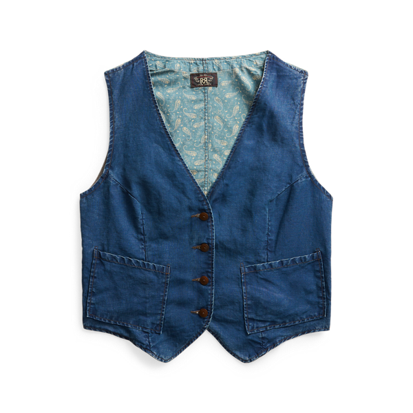 Indigo Slub Cotton Calico-Back Vest RRL in 1