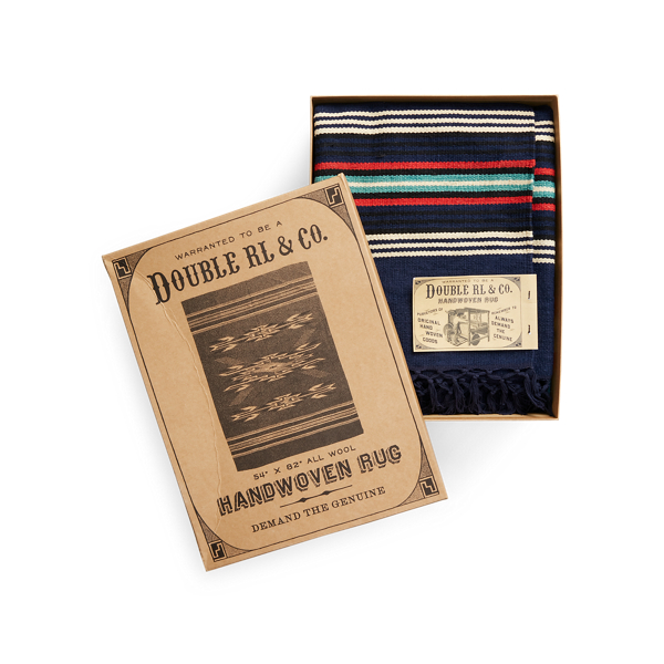 Navy/Cream Multi Handwoven Jacquard Rug RRL 2