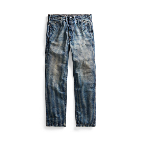 Pantalon droit en serg&eacute; indigo ray&eacute; RRL en 1