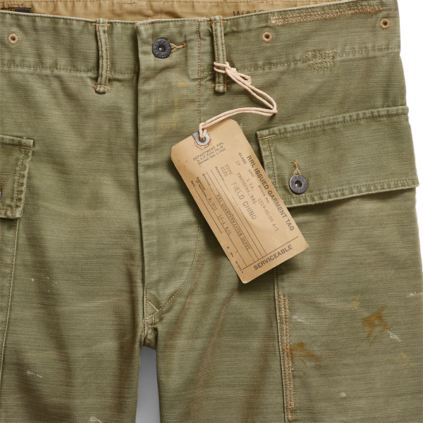 Olive Repaired Paint Distressed Satin Cargo Pant RRL 3