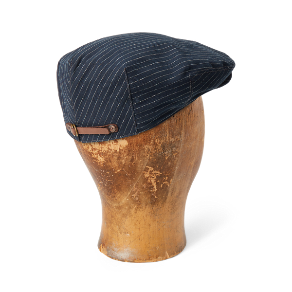 Indigo White Stripe Indigo Striped Herringbone Driver's Cap RRL 2