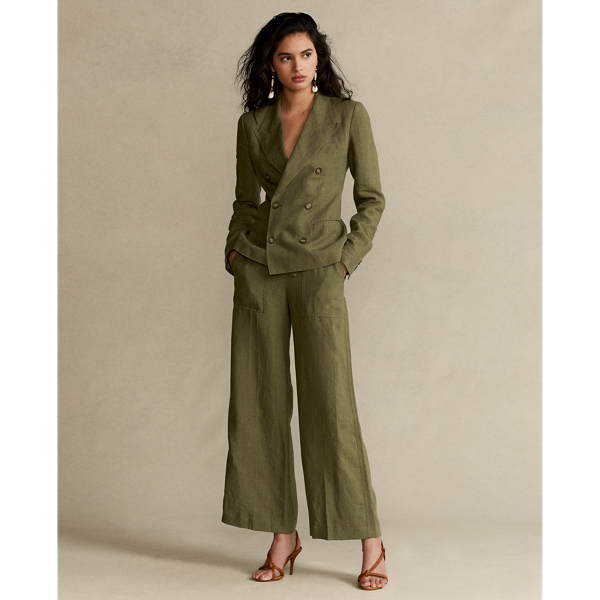 Basic Olive Double-Breasted Linen Blazer Polo Ralph Lauren 4