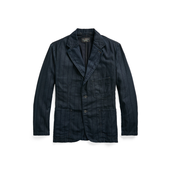 Indigo gestreept colbert van keperstof RRL in 1