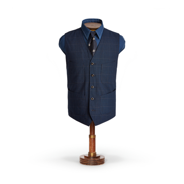 Indigo Windowpane Waistcoat RRL 1