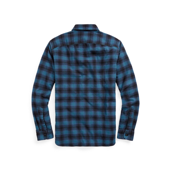 RL 374 Indigo Black Indigo Plaid Brushed Workshirt RRL 2