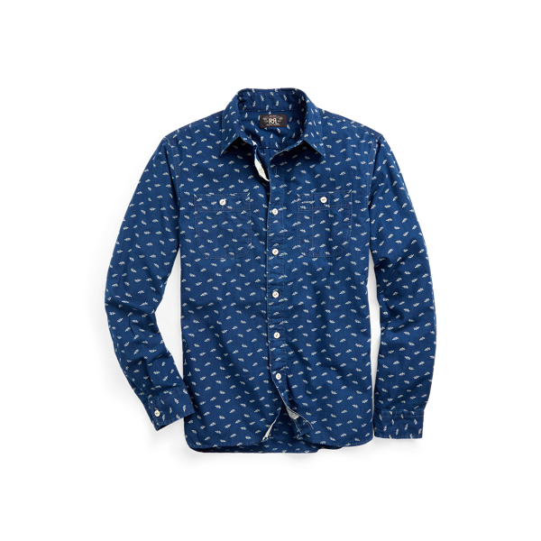 Indigo Logo-Print Workshirt