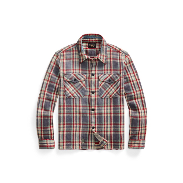 Distressed Plaid Twill Overshirt RRL em 1