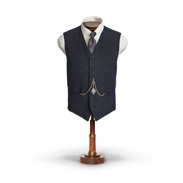 Indigo Striped Herringbone Waistcoat RRL 1