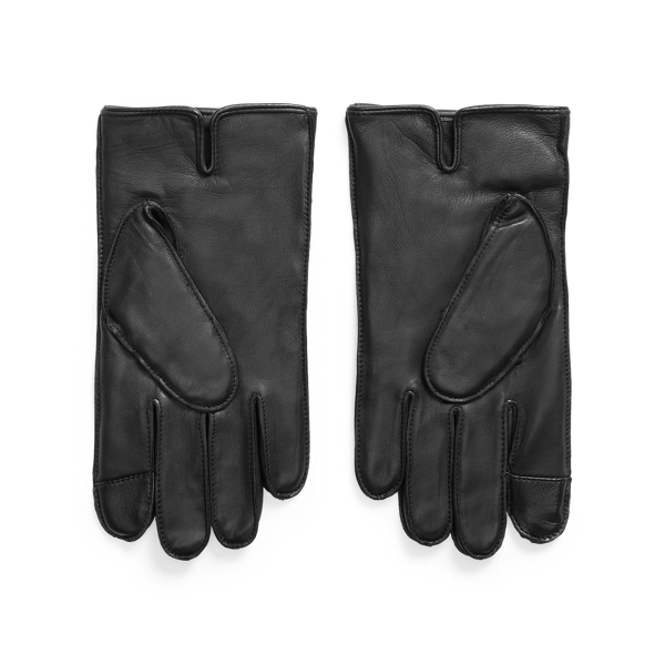 Black Water-Repellent Leather Touch Gloves Polo Ralph Lauren 2