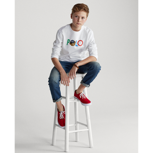White Polo Bear Logo Fleece Sweatshirt Boys 8-20 4