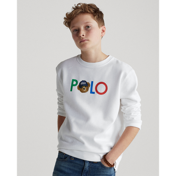 White Polo Bear Logo Fleece Sweatshirt Boys 8-20 5