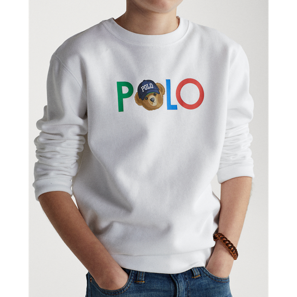 White Polo Bear Logo Fleece Sweatshirt Boys 8-20 7