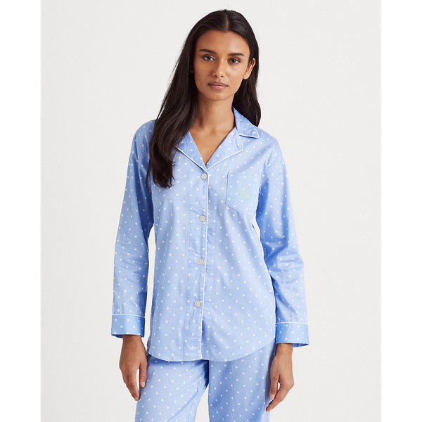 Blue Dot Polka-Dot Cotton Sateen Sleep Set Lauren 4