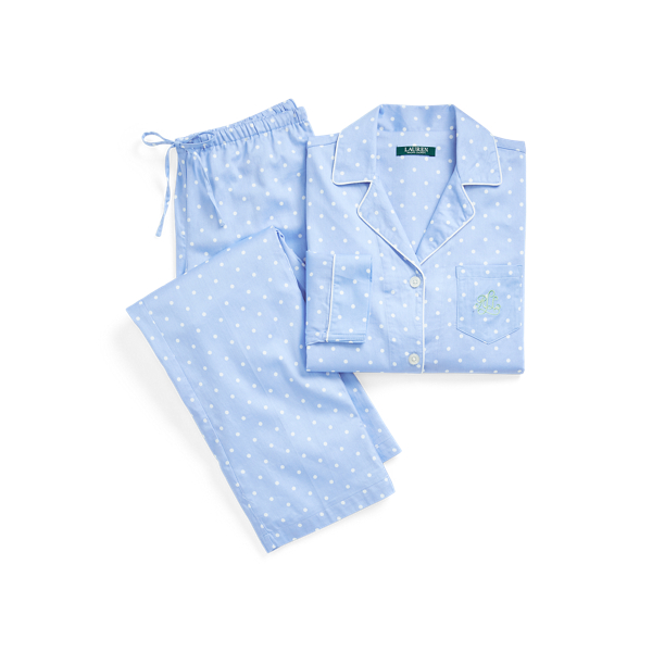 Blue Dot Polka-Dot Cotton Sateen Sleep Set Lauren 2