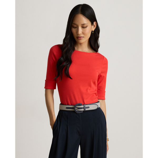 Stretch Cotton Boatneck Tee