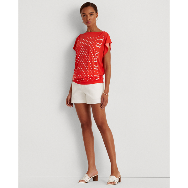 Bright Hibiscus/ White Polka-Dot Logo Jersey Top Lauren 4