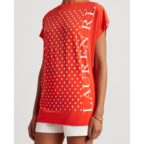 Bright Hibiscus/ White Polka-Dot Logo Jersey Top Lauren 6