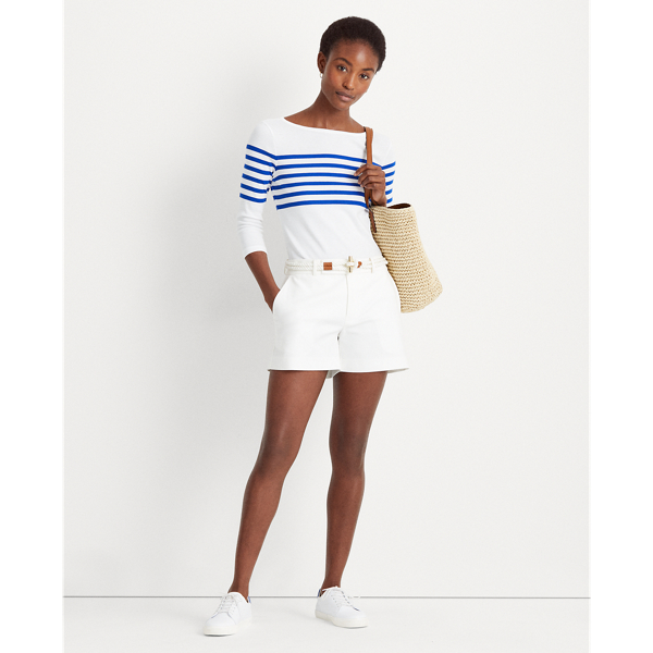 White/Sapphire Star Striped Cotton Boatneck Top Lauren 4