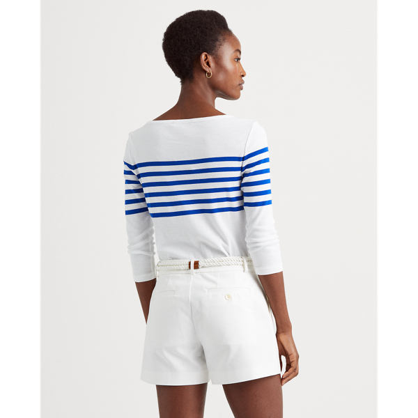 White/Sapphire Star Striped Cotton Boatneck Top Lauren 5