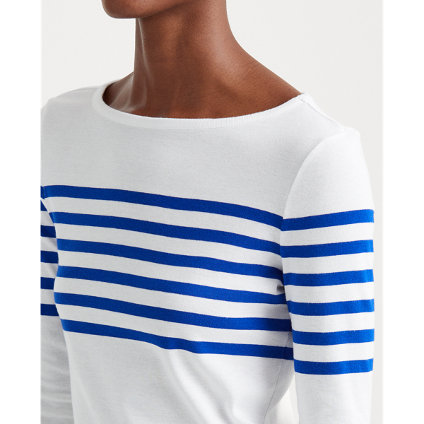 White/Sapphire Star Striped Cotton Boatneck Top Lauren 6