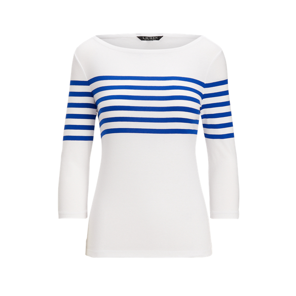 White/Sapphire Star Striped Cotton Boatneck Top Lauren 2