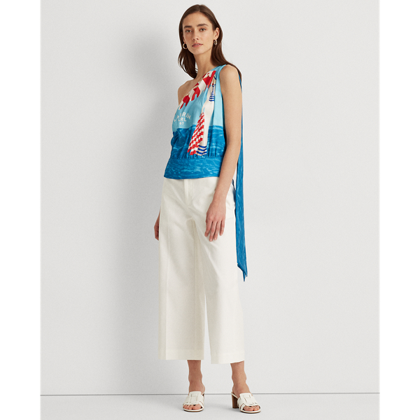 Sapphire Star Multi Beach-Print One-Shoulder Twill Top Lauren 4