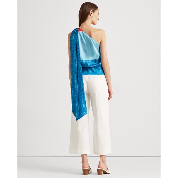 Sapphire Star Multi Beach-Print One-Shoulder Twill Top Lauren 5