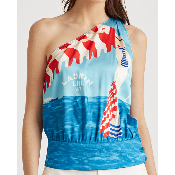 Sapphire Star Multi Beach-Print One-Shoulder Twill Top Lauren 6