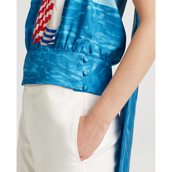 Sapphire Star Multi Beach-Print One-Shoulder Twill Top Lauren 7