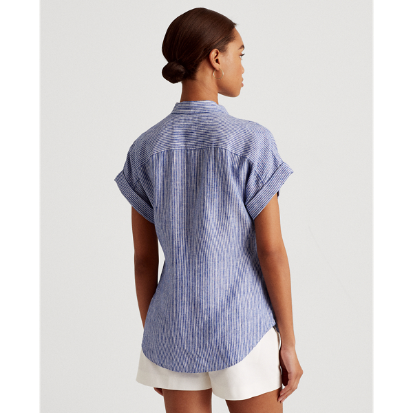 Sapphire Star/White Striped Tie-Front Linen Shirt Lauren 5