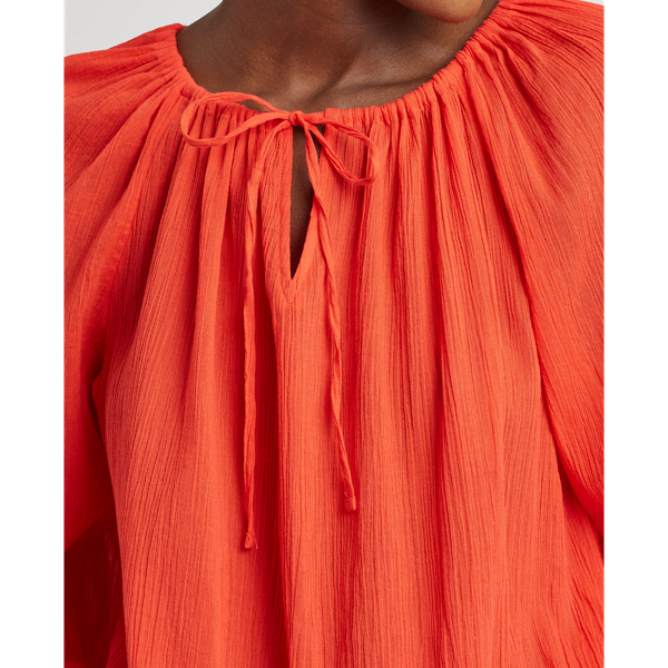 Bright Hibiscus Ruffle-Trim Crinkle Cotton Top Lauren 6