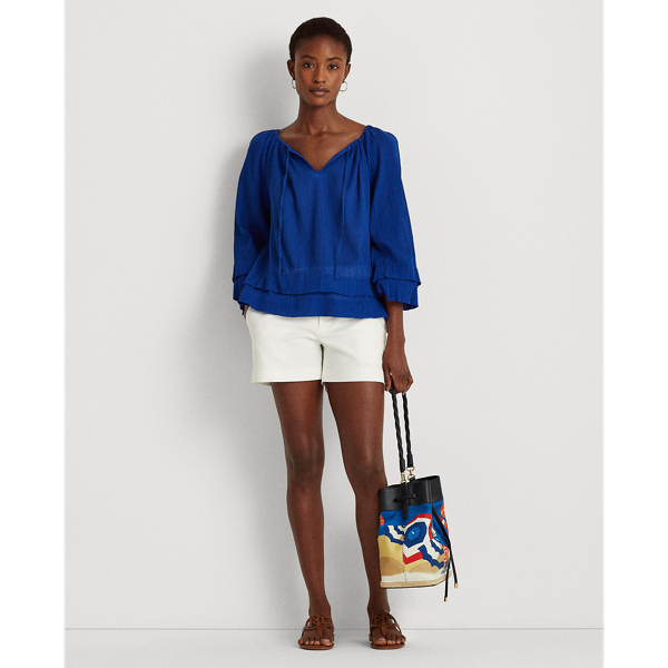 Sapphire Star Ruffle-Trim Crinkle Cotton Top Lauren 4