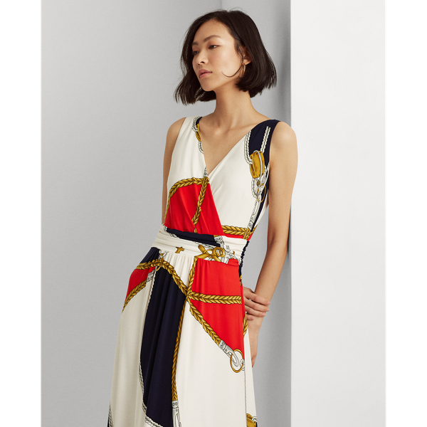 Navy/Bright Hibiscus Nautical-Print Jersey Sleeveless Dress Lauren 4