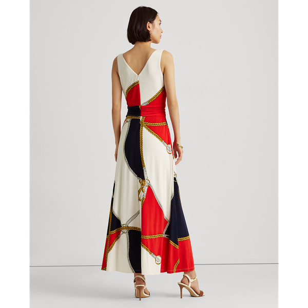 Navy/Bright Hibiscus Nautical-Print Jersey Sleeveless Dress Lauren 5