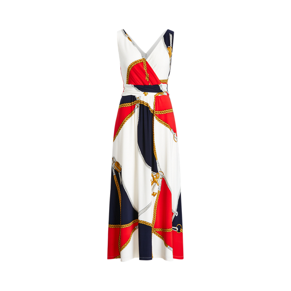 Navy/Bright Hibiscus Nautical-Print Jersey Sleeveless Dress Lauren 2