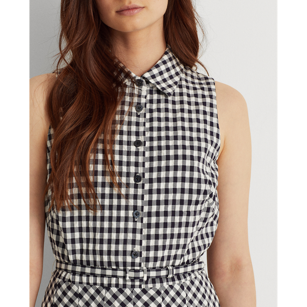 Lighthouse Navy/White Gingham Sleeveless Dress Lauren 6