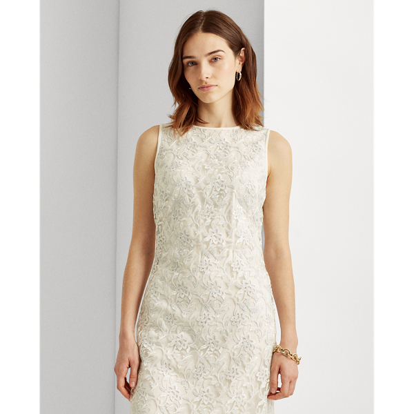 Embroidered Sleeveless Dress Lauren em Lauren White/Silver 4
