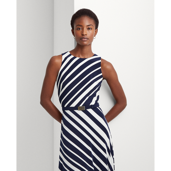 Lighthouse Navy/Cream Striped Belted Jersey Dress Lauren Petite 4