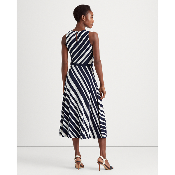 Lighthouse Navy/Cream Striped Belted Jersey Dress Lauren Petite 5
