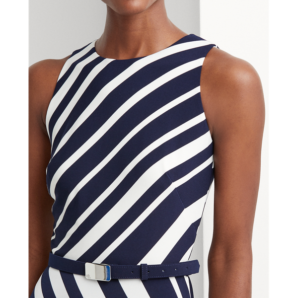Lighthouse Navy/Cream Striped Belted Jersey Dress Lauren Petite 6