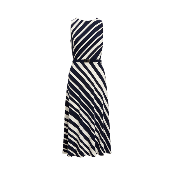Lighthouse Navy/Cream Striped Belted Jersey Dress Lauren Petite 2
