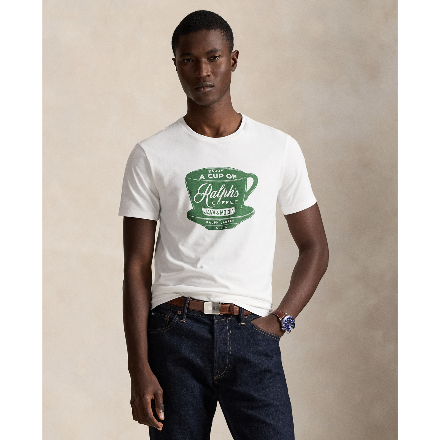 Мужская футболка Ralph Lauren Custom Slim Fit Ralph’s Coffee, цвет: Белый — фото 5