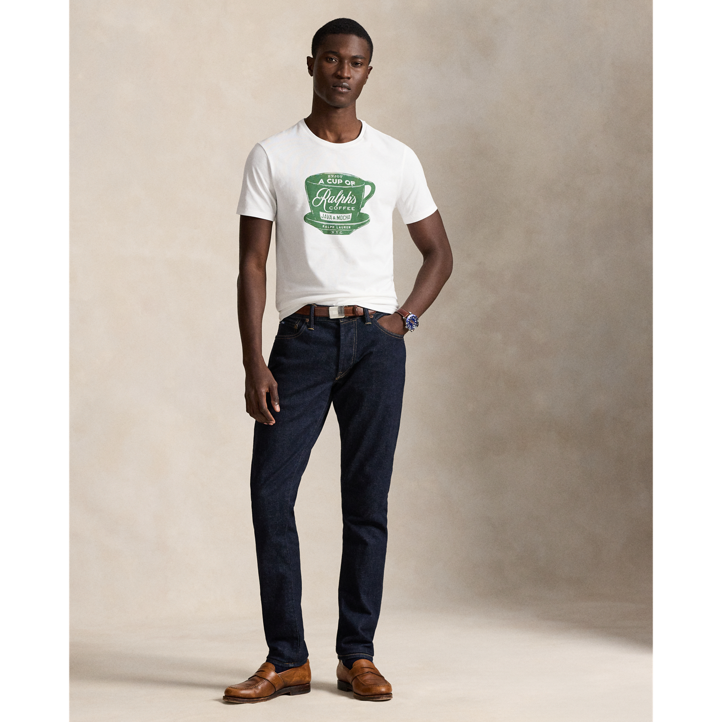Мужская футболка Ralph Lauren Custom Slim Fit Ralph’s Coffee, цвет: Белый — фото 1
